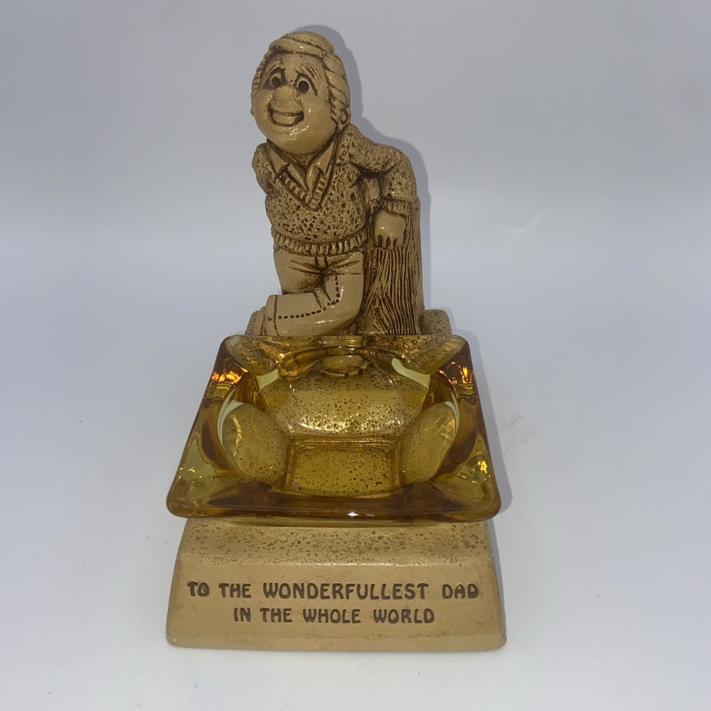 Vintage Paula 1974 Wonderfullest Dad Ashtray Amber Glass Insert USA